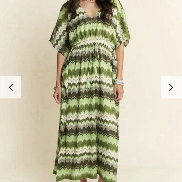 Davi & Dani Green Wavy Knit Design, Tie Waist Dress,Flowy Sleeve SZ X-Large Boho - Picture 13 of 13